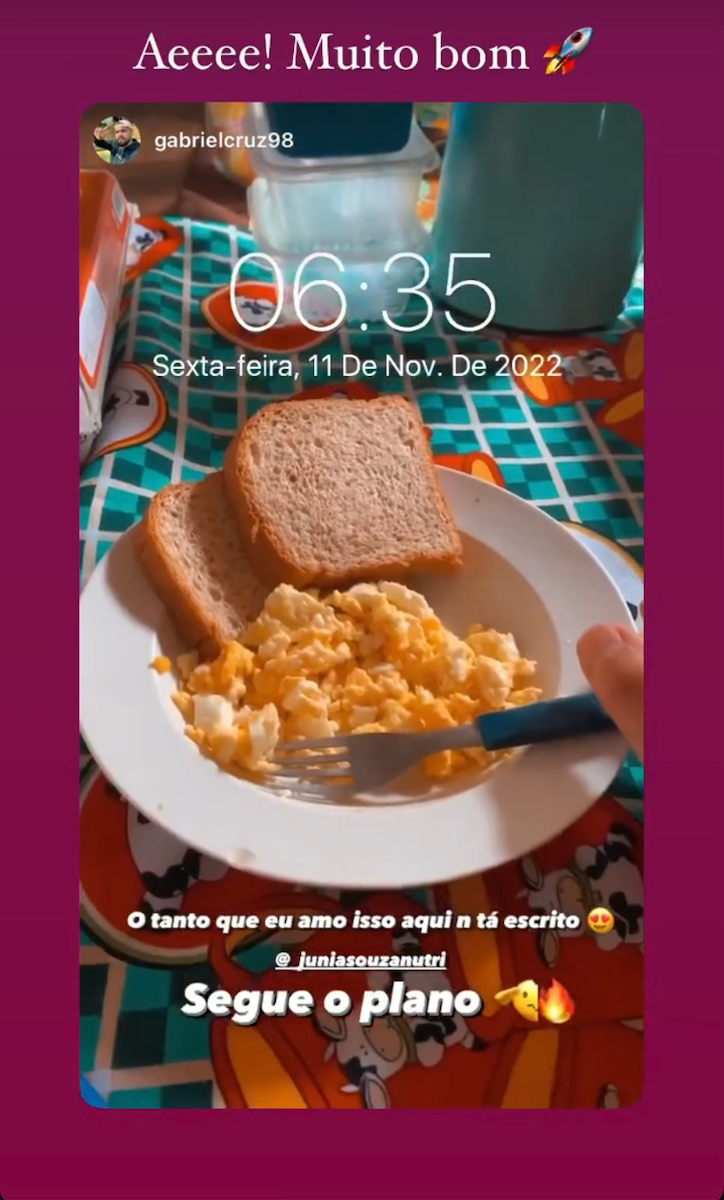 Story de paciente seguindo o plano alimentar